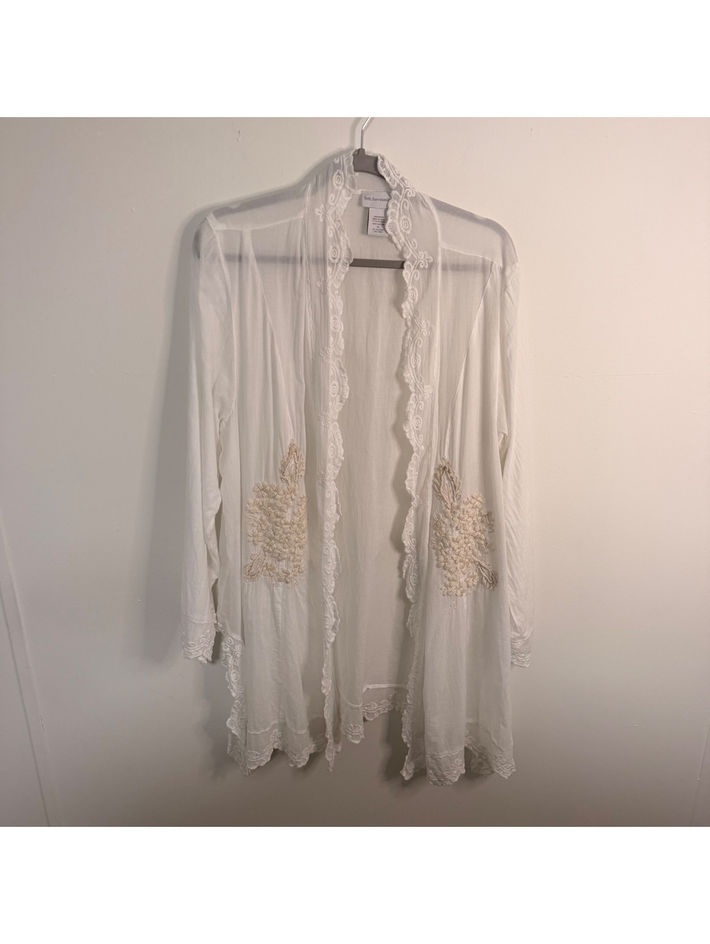 Soft Surroundings White Cotton Embroidered Cardigan 1X